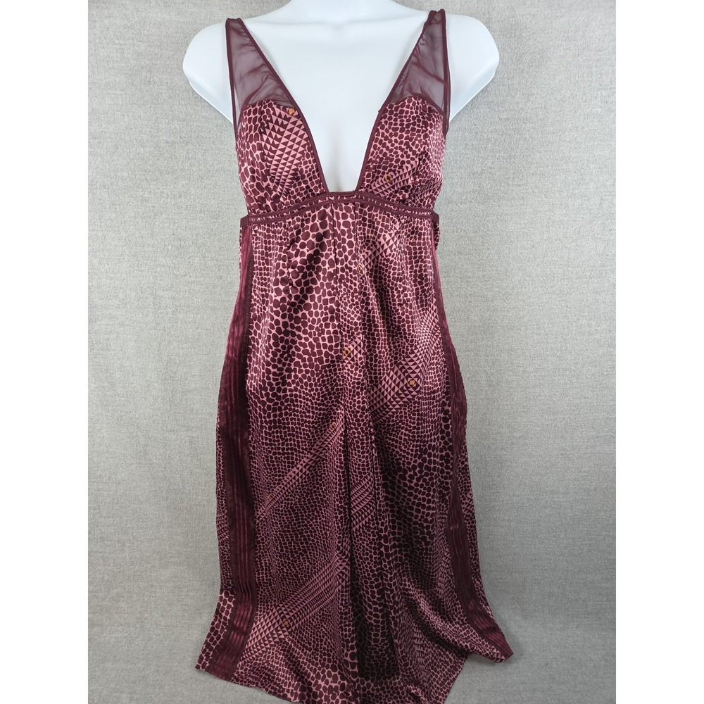 Victorias Secret M very sexy slip dress pink maroon print mesh Negligee y2k